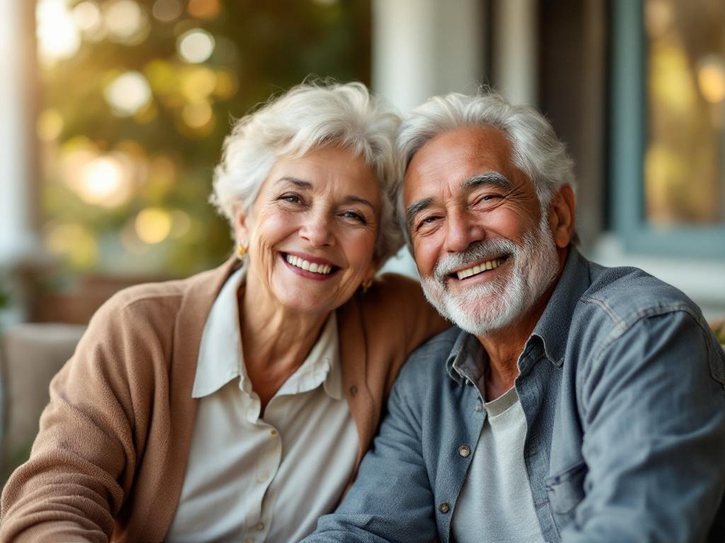 Smiling senior couple on their porch